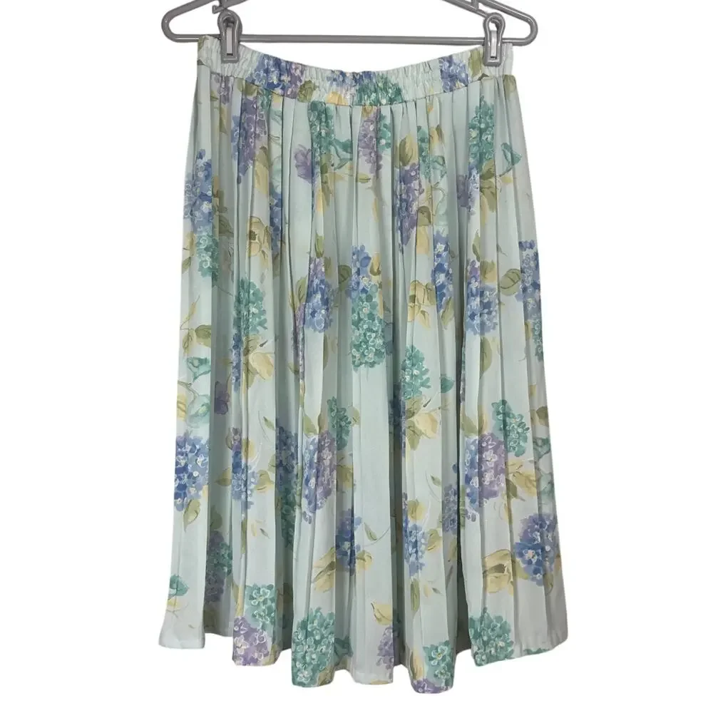 Vintage 90s Pastel Pleated Floral Midi Skirt 14 Cottage Spring Easter Soft Girl
